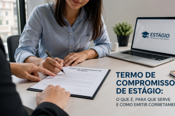 Documento de Termo de Compromisso de Estágio assinado sobre mesa de escritório